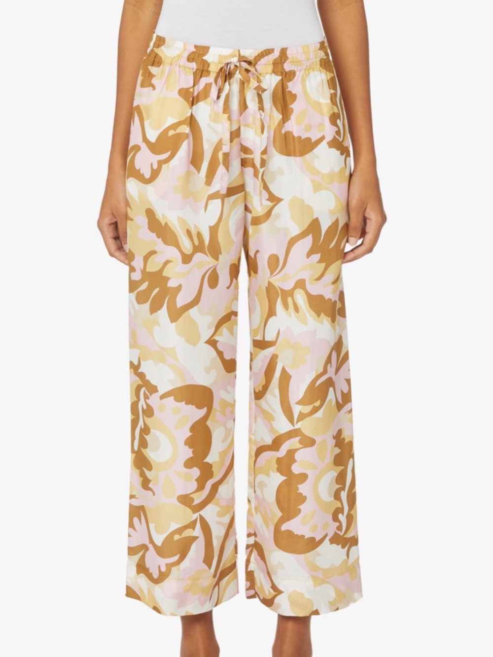 ATTIC AND BARN Ivy Silk Wide-Leg Pants with Pockets Pink, Brown & Cream M